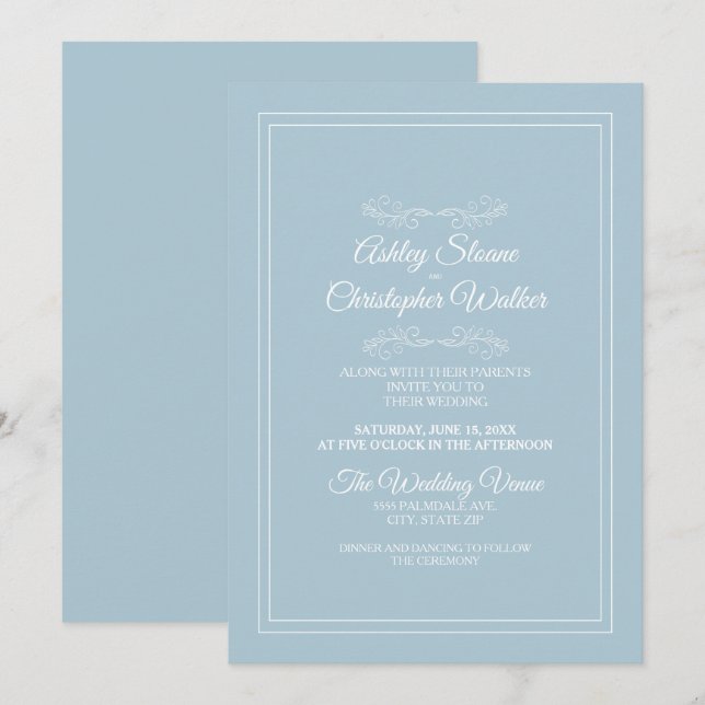 Invitation Elégant Ciel bleu bleu bleu bleu Mariage (Devant / Derrière)