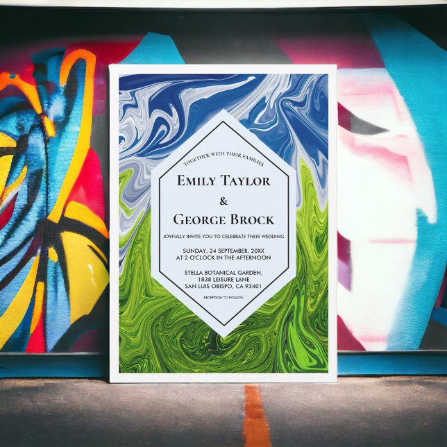 Invitation Elégant Ciel Vert Bleu Plein Mariage Abstrait (Créateur téléchargé)