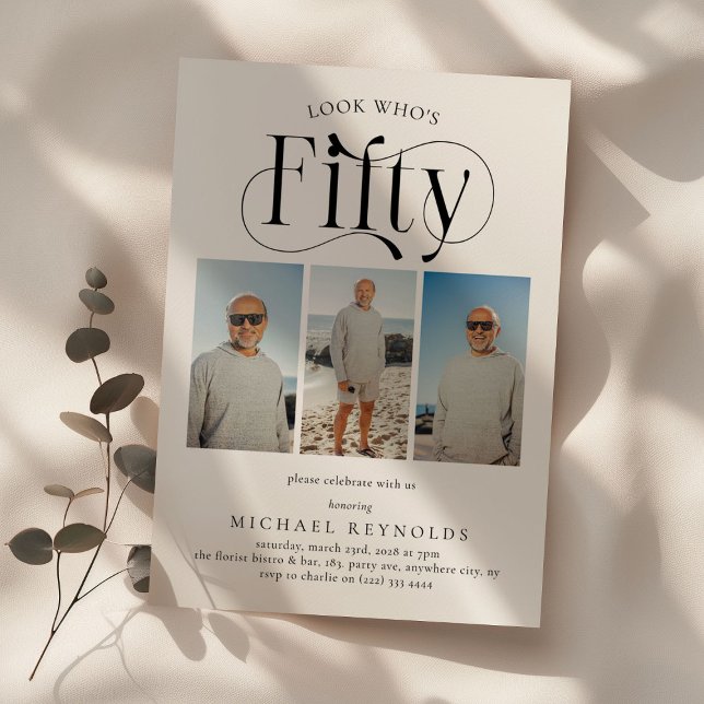 Invitation Elégant CINQUANTE 3 photo collage 50e anniversaire (Créateur téléchargé)