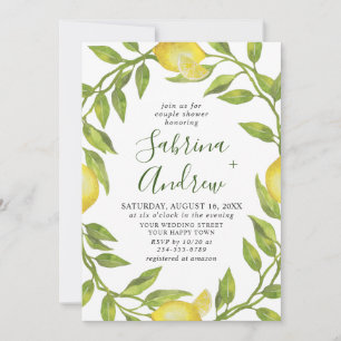 Invitation Elégant citrons Aquarelle Verdure DOUCHE COUPLE