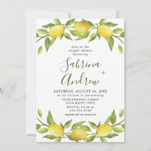 Invitation Elégant citrons Aquarelle Verdure DOUCHE COUPLE