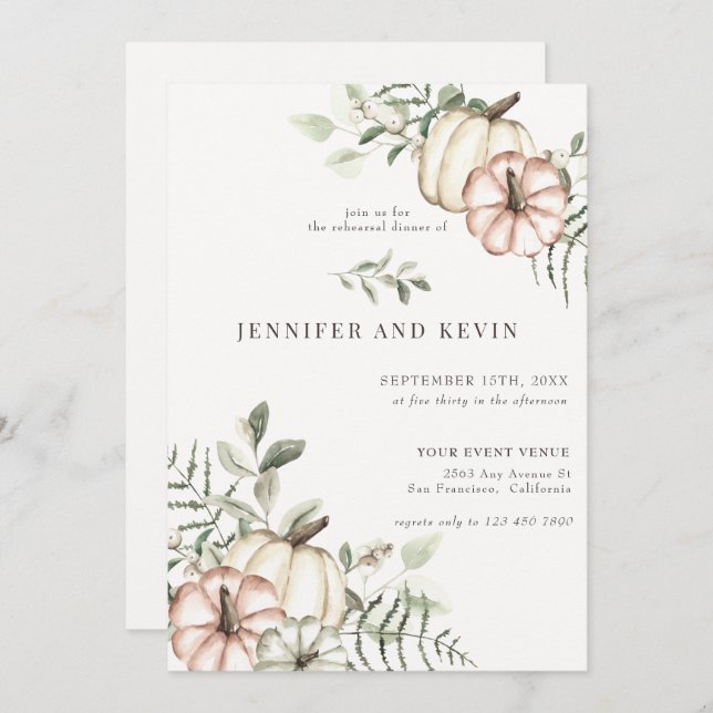 Invitation Élégant Citrouille Automne Boho Dîner de répétitio (Devant / Derrière)