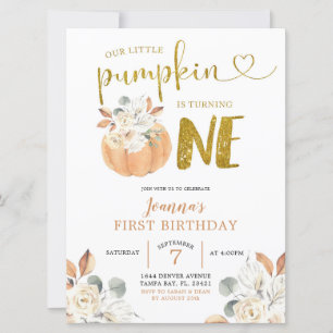 Invitation Élégant Citrouille blanc Floral Premier anniversai