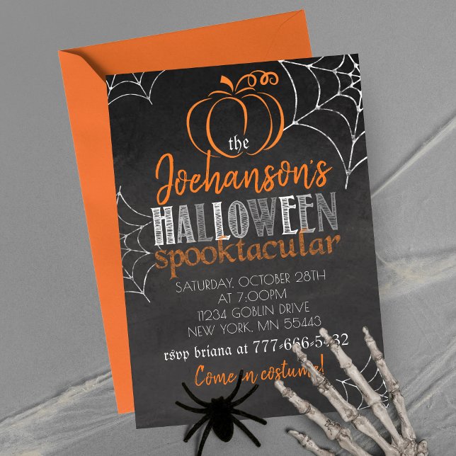 Invitation Élégant Citrouille Chalkboard Halloween Party (Elegant Pumpkin Chalkboard Halloween Party Invitations. Available printed or digital download)