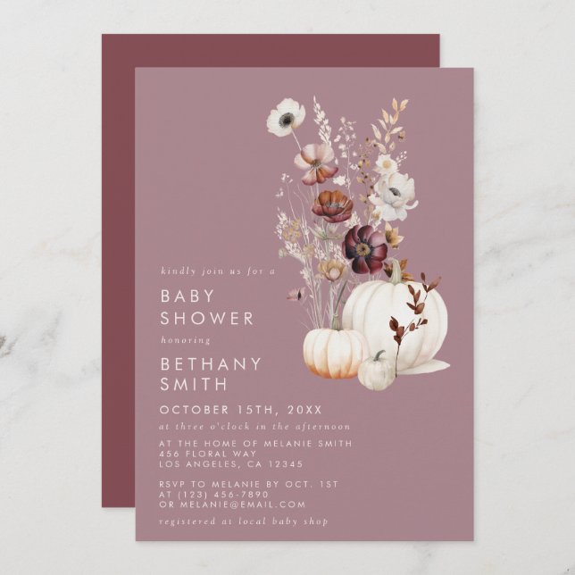 Invitation Elégant Citrouille de Baby shower automne (Devant / Derrière)