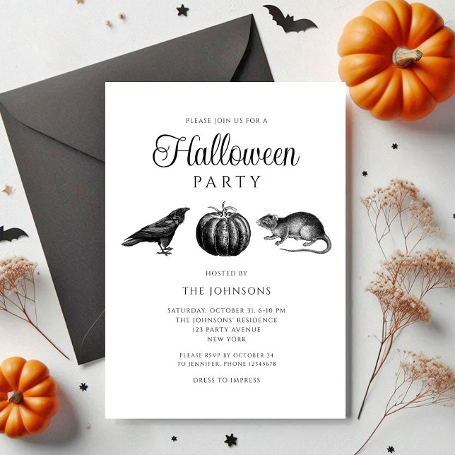 Invitation Élégant Citrouille noir gothique Halloween (Elegant Gothic Black Pumpkin Halloween Invitation)