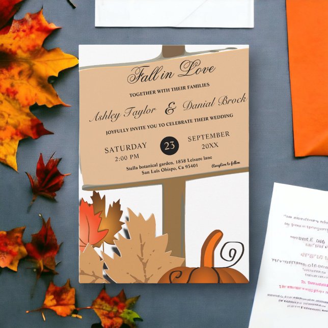 Invitation Élégant Citrouille rustique Automne quitte Mariage (Créateur téléchargé)