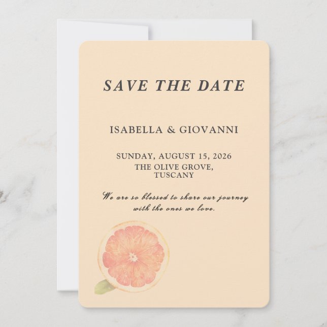 Invitation Elegant Citrus Grapefruit Wedding Save the Date (Devant)