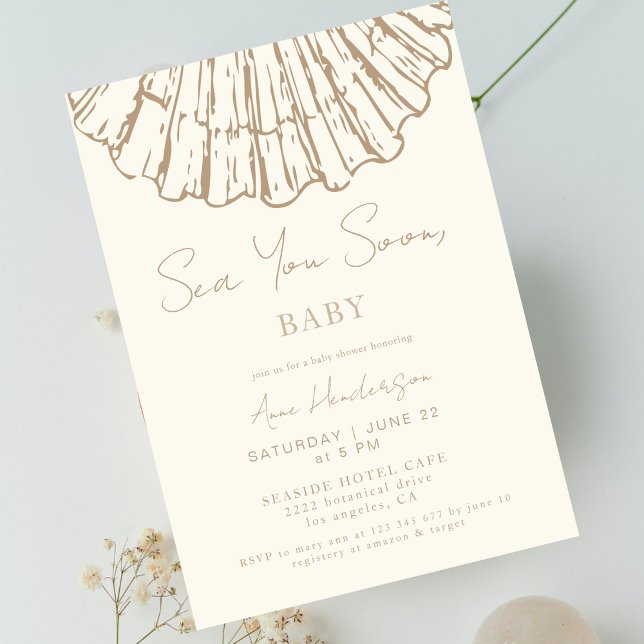 Invitation Elegant Clam Shell Sea You Soon Baby Shower (Créateur téléchargé)