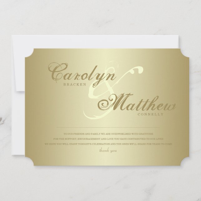 Invitation Élégant Classe | Billet d'Or | Mariage Merci (Devant)