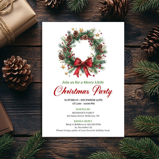 Invitation Elegant Classic Christmas Wreath Party Card (Elegant Classic Christmas Wreath Party Card)