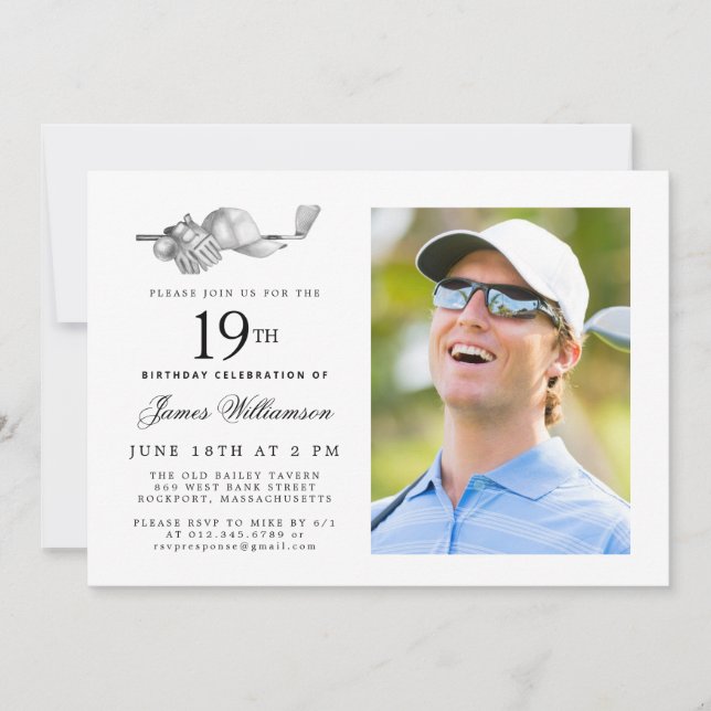 Invitation Elégant Classic Golf 19e anniversaire de la fête P (Devant)