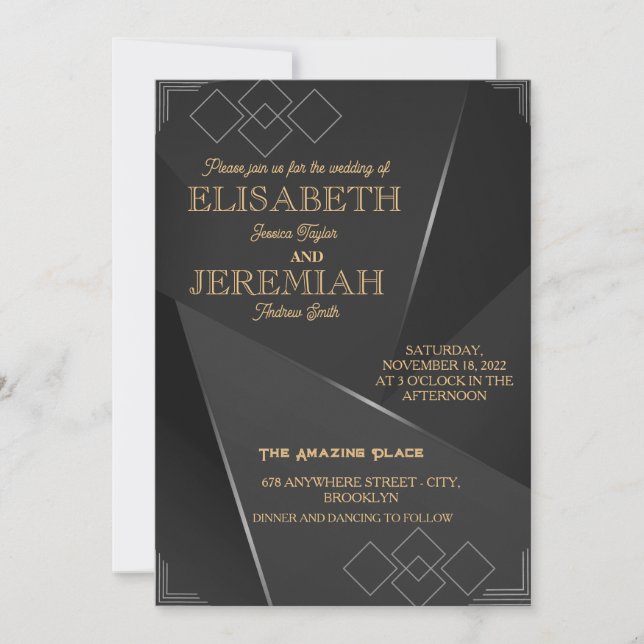 Invitation élégant Classic luxueux mariage d'or gris (Devant)