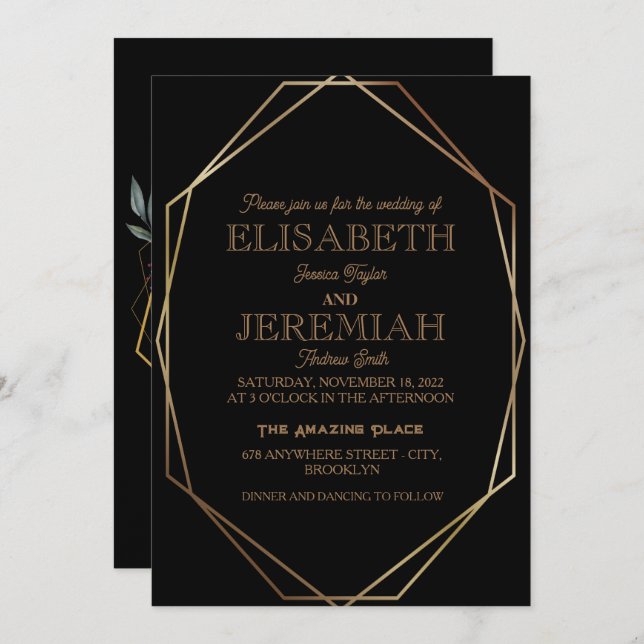 Invitation élégant Classic luxueux mariage noir (Devant / Derrière)