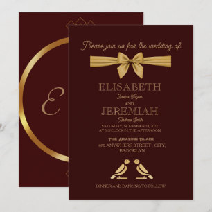 Invitation élégant Classic luxueux mariage or rouge