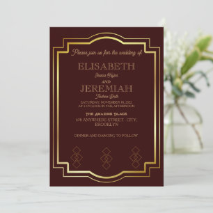 Invitation élégant Classic luxueux mariage or rouge