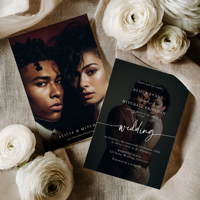 Invitation Elegant Classic Minimalist Script Wedding 2 Photo (Elegant Classic Minimalist Script Wedding 2 Photo Invitation)