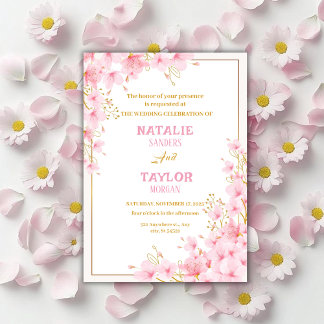 Invitation Elegant Classic Pink Cherry Blossom Floral Wedding