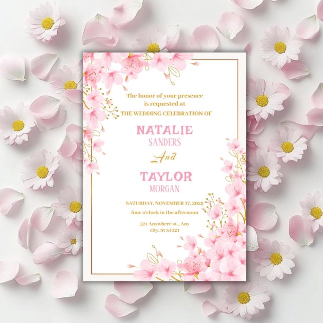 Invitation Elegant Classic Pink Cherry Blossom Floral Wedding (Créateur téléchargé)