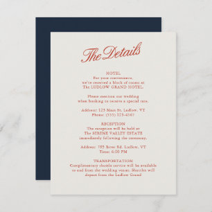 Invitation Elegant Classic Red & Ivory Mariage Détails Card