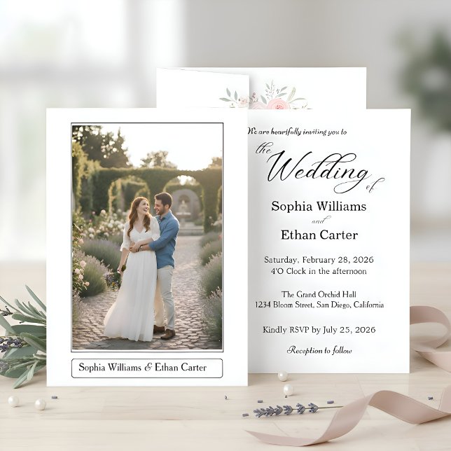 Invitation Elegant Classic White Themed Photo Wedding (Créateur téléchargé)
