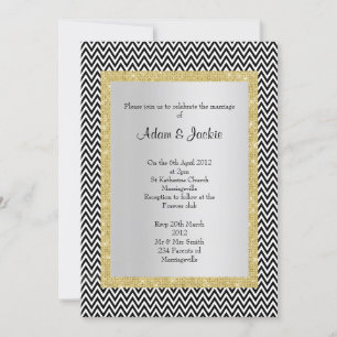 Invitation ELEGANT CLASSING MARIAGE noir blanc chevron or