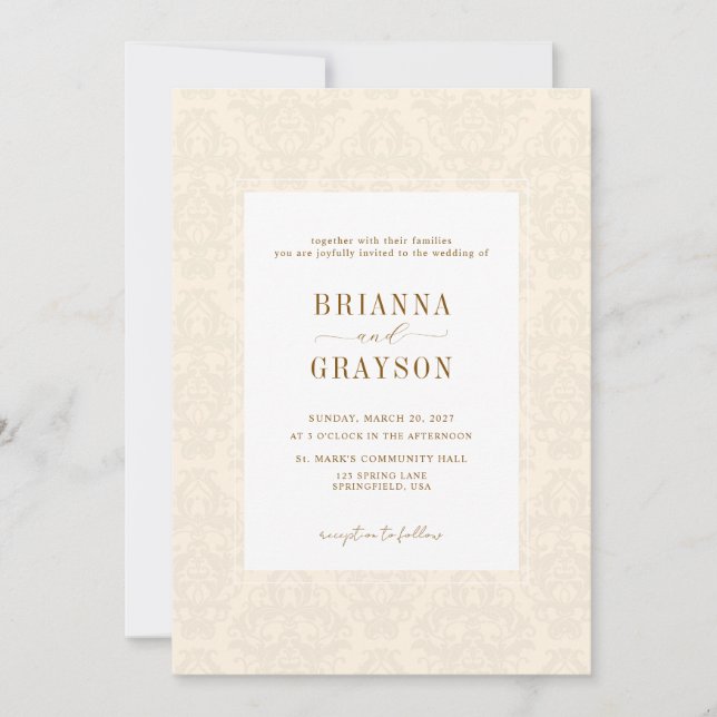 Invitation Élégant Classique Beige Écriture Mariage Vintage  (Devant)