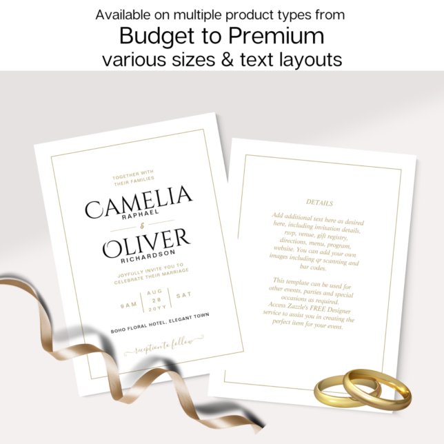 Invitation Élégant classique blanc or MONOCHROME Mariage Invi (Créateur téléchargé)