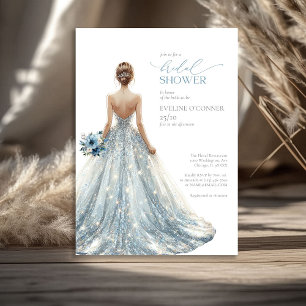 Invitation Élégant classique bleu étincelant mariage gown flo