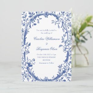 Invitation Élégant Classique Bleu Pays Français Floral Mariag