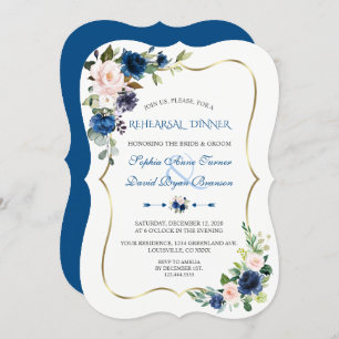Invitation Élégant classique bleu rose Fleurs Dîner de répéti