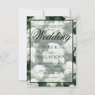 Invitation Élégant classique botanique floral vert blanc