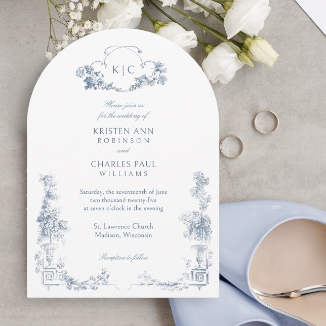 Invitation Élégant classique Dusty Bleu Français Floral (Créateur téléchargé)
