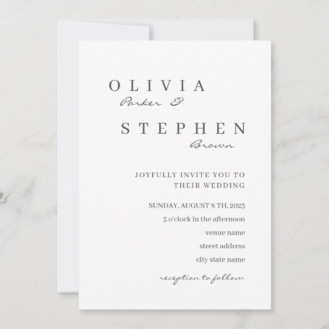 Invitation Élégant classique Mariage de typographie noir et b (Devant)