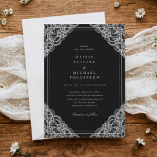 Invitation Élégant Classique Mariage en Dentelle Française No