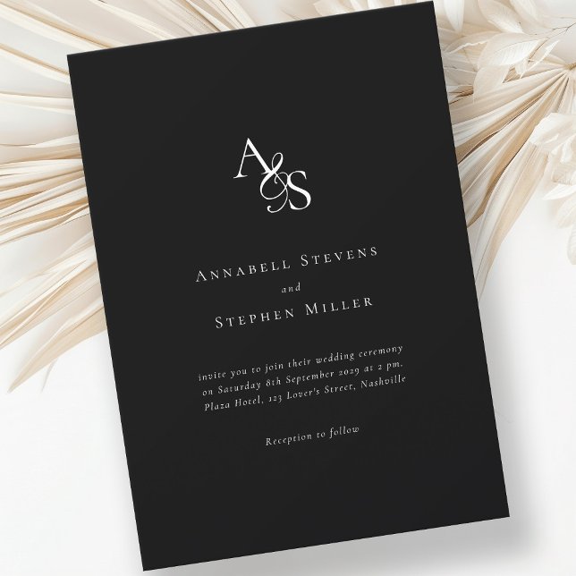 Invitation Élégant, Classique, Monogramme, Noir-Blanc, Mariag (Créateur téléchargé)