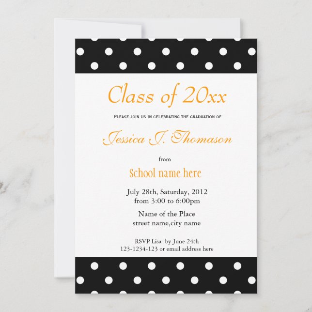 Invitation Élégant, classique noir blanc pois diplôme (Devant)