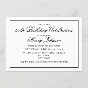 Invitation Elégant classique noir et blanc 60e anniversaire