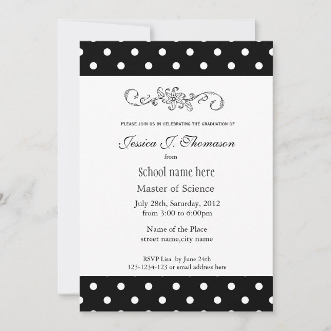 Invitation Élégant, classique noir et blanc graduation (Devant)