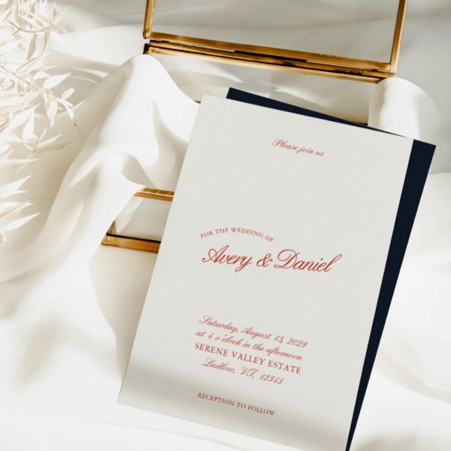 Invitation Élégant classique rouge et Mariage bleu profond (Elegant Classic Red & Deep Blue Wedding Invitation)