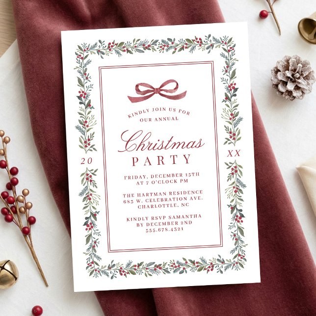 Invitation Élégant Classique Ruban Botanique Noël Fêtes (Créateur téléchargé)