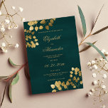 Invitation Élégant classique vert foncé d'or eucalyptus maria<br><div class="desc">L'eucalyptus peint à la main,  vert et doré de la forêt classique,  laisse des invitations de mariage sophistiquées.</div>