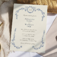 Élégant Classique Vintage Bleu Monogramme Mariage