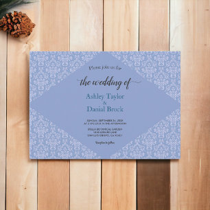 Invitation Élégant Classy Blue Damask Script Mariage officiel
