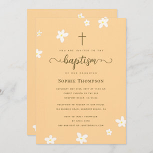 Invitation Elégant Classy Gold Cross Floral Religieux Baptême