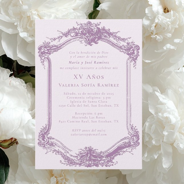 Invitation Elégant Classy Purple Quinceañera 15e anniversaire (Créateur téléchargé)
