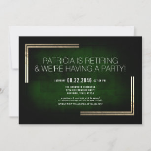 Invitation Élégant Classy Rich Green / Gold Retraite Party