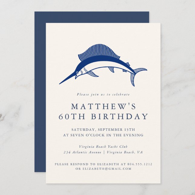 Invitation Elegant Coastal Fisherman Adult Birthday Party  (Devant / Derrière)