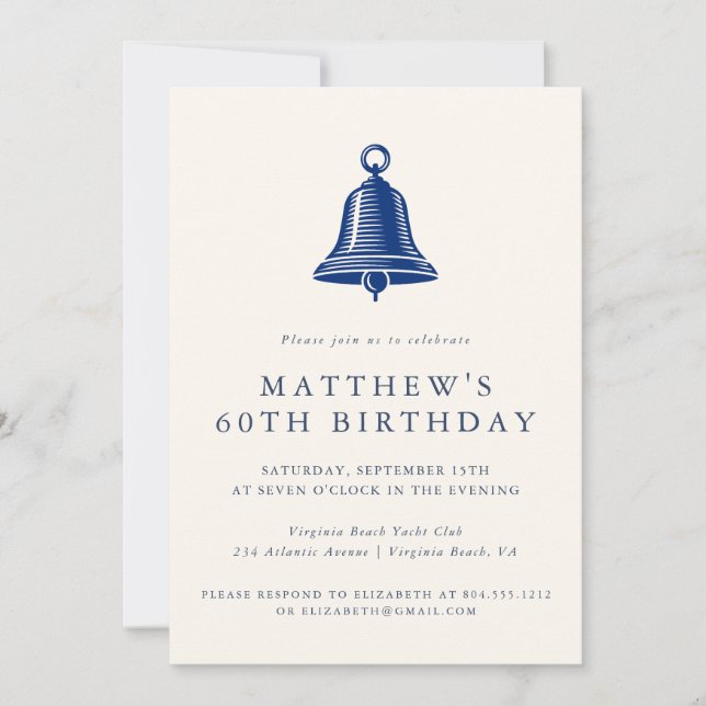 Invitation Elegant Coastal Ships Bell  Adult Birthday Party  (Devant)