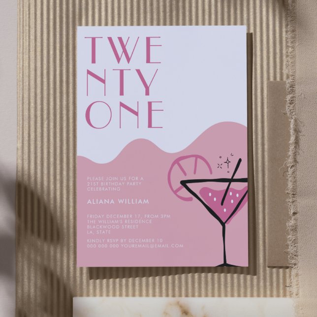 Invitation Élégant Cocktail Chic Rose 21e anniversaire (Créateur téléchargé)